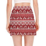 Merry Christmas Knitted Pattern Print Side Slit Mini Skirt