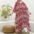 Merry Christmas Knitted Pattern Print Silk V-Neck Kaftan Dress