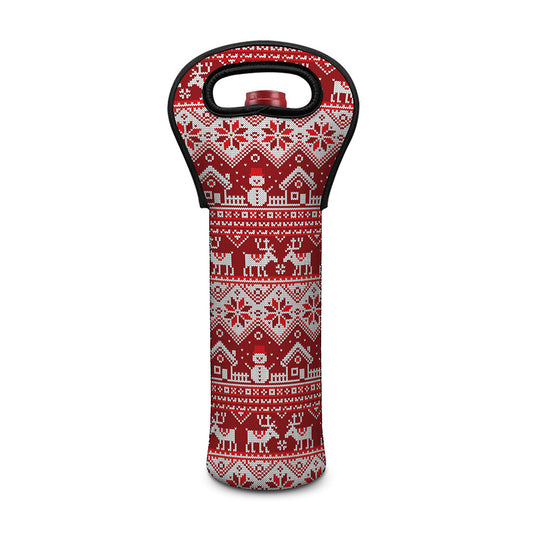 Merry Christmas Knitted Pattern Print Single Neoprene Wine Tote