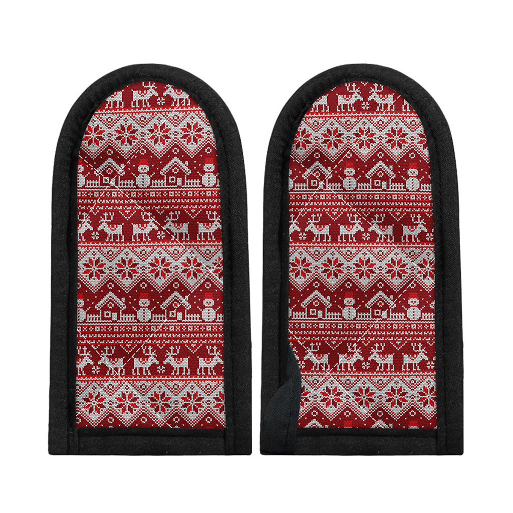 Merry Christmas Knitted Pattern Print Skillet Handle Cover