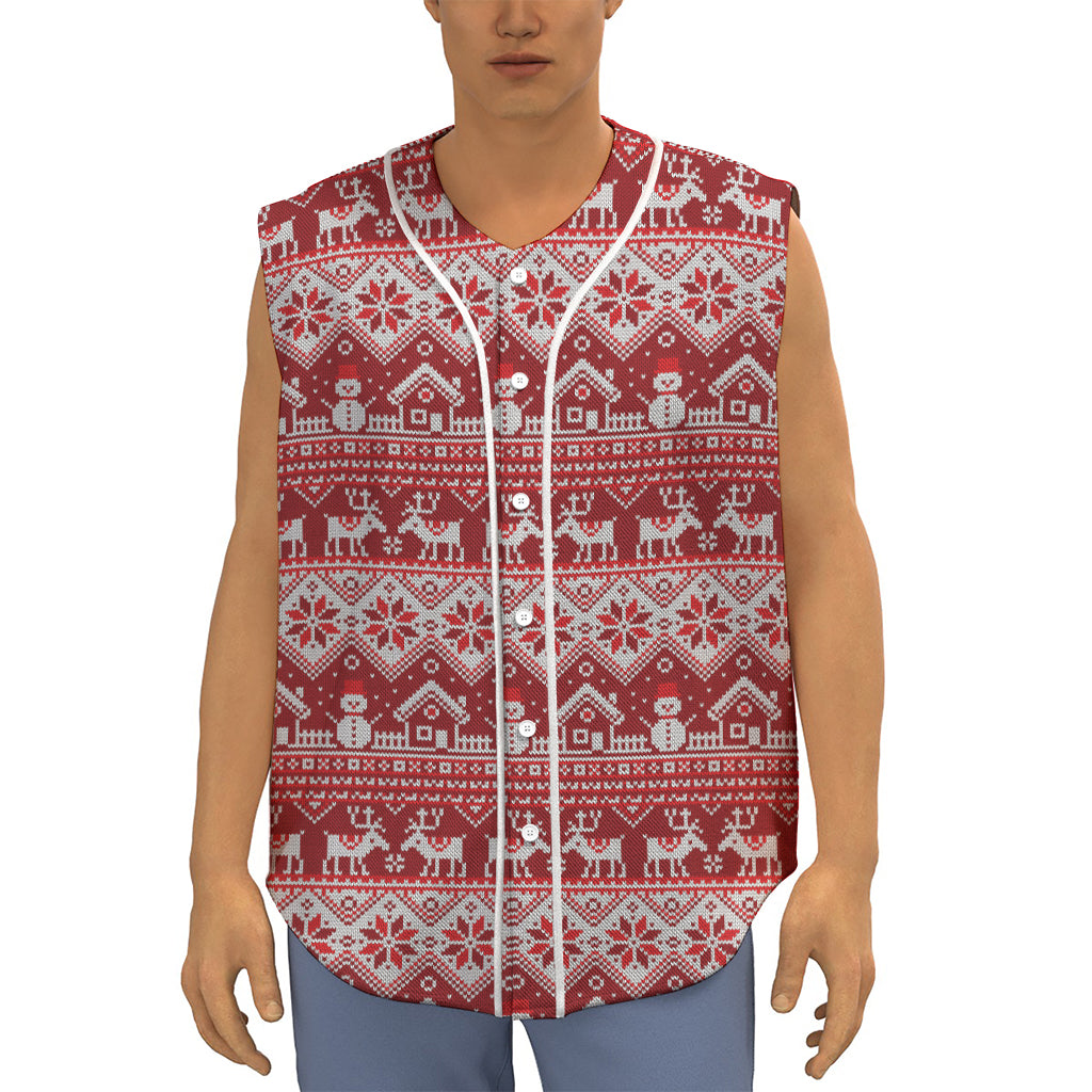 Merry Christmas Knitted Pattern Print Sleeveless Baseball Jersey