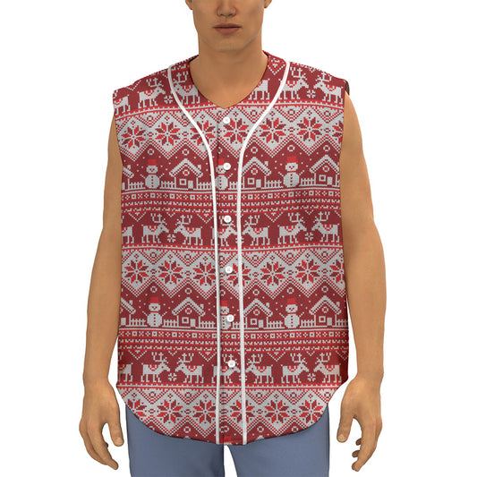 Merry Christmas Knitted Pattern Print Sleeveless Baseball Jersey