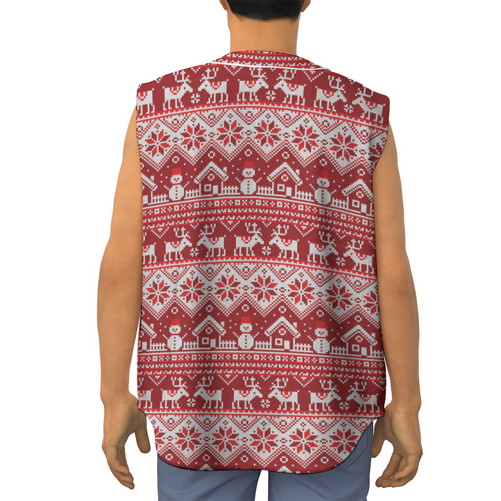Merry Christmas Knitted Pattern Print Sleeveless Baseball Jersey