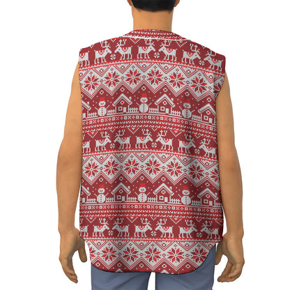 Merry Christmas Knitted Pattern Print Sleeveless Baseball Jersey