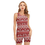 Merry Christmas Knitted Pattern Print Sleeveless One Piece Swimsuit