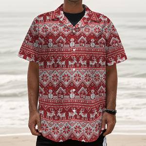 Merry Christmas Knitted Pattern Print Textured Short Sleeve Shirt