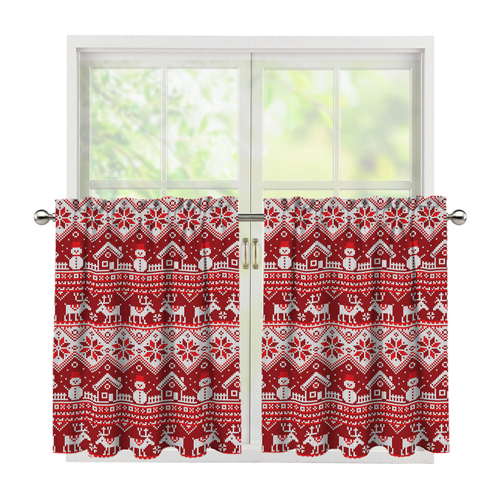 Merry Christmas Knitted Pattern Print Tier Curtains