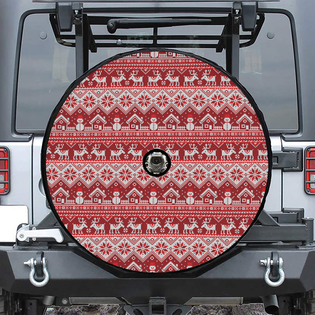 Merry Christmas Knitted Pattern Print Tire Cover With Camera Hole