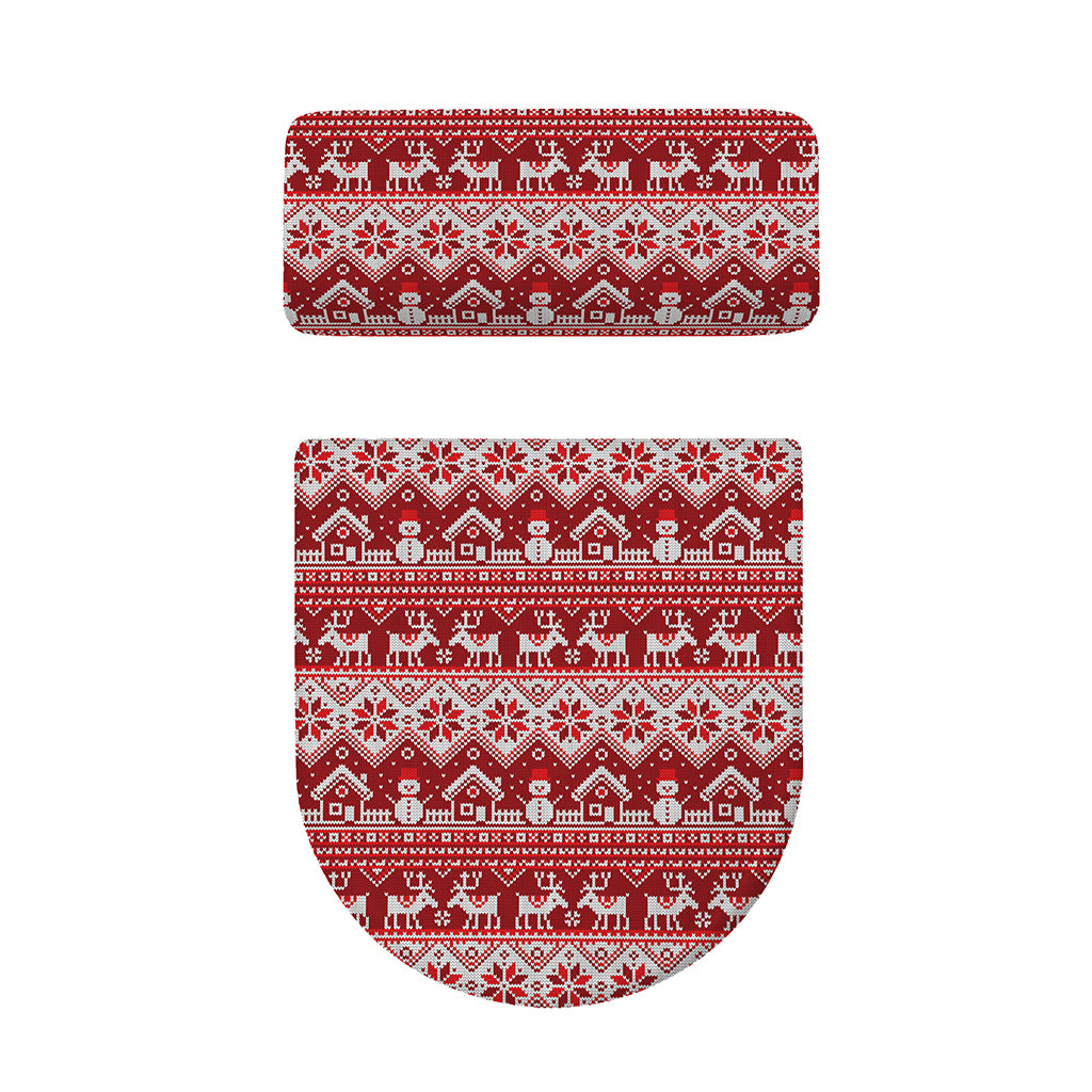 Merry Christmas Knitted Pattern Print Toilet Lid And Tank Cover Set