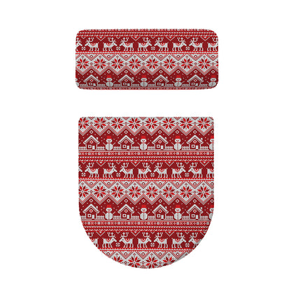 Merry Christmas Knitted Pattern Print Toilet Lid And Tank Cover Set