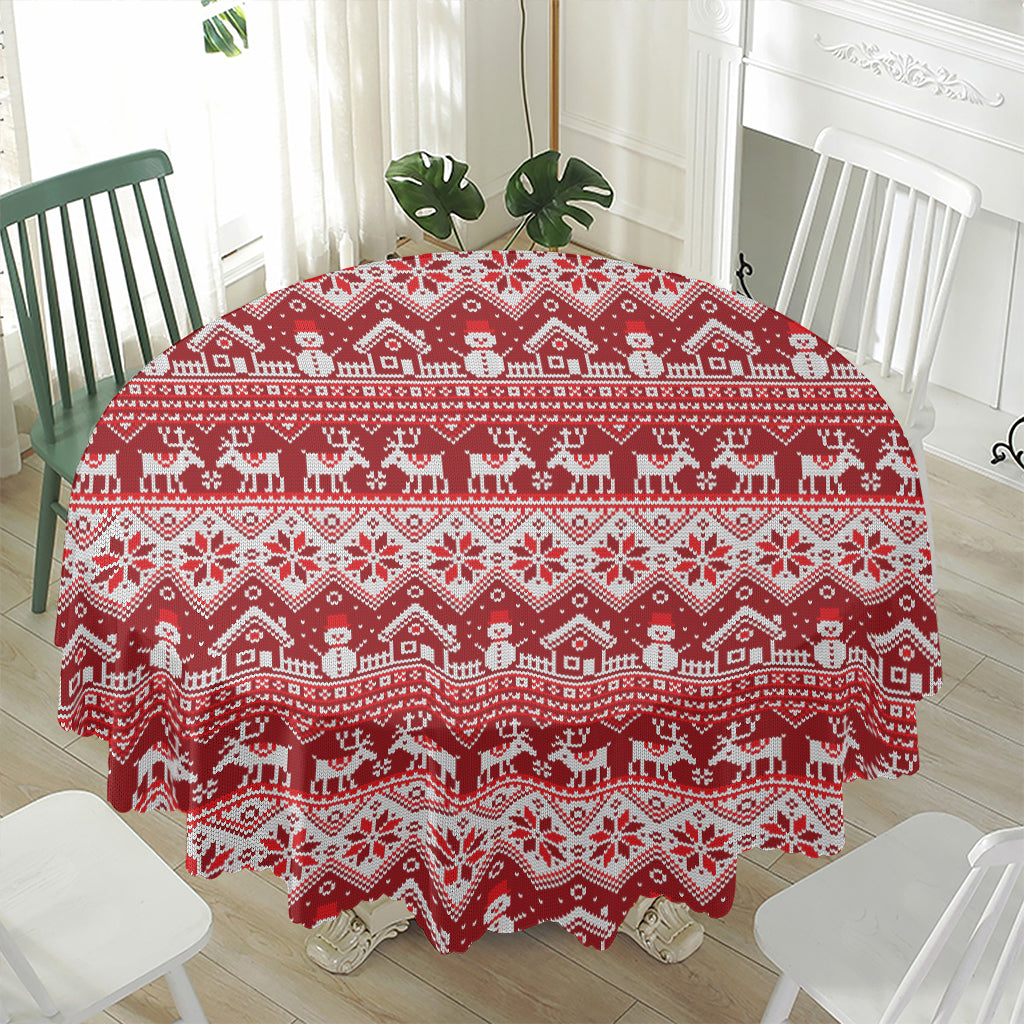 Merry Christmas Knitted Pattern Print Waterproof Round Tablecloth