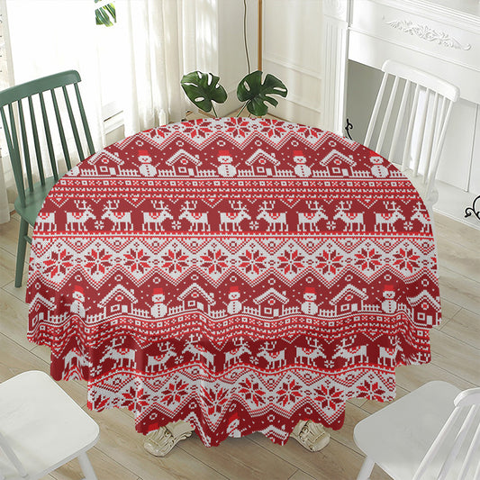 Merry Christmas Knitted Pattern Print Waterproof Round Tablecloth