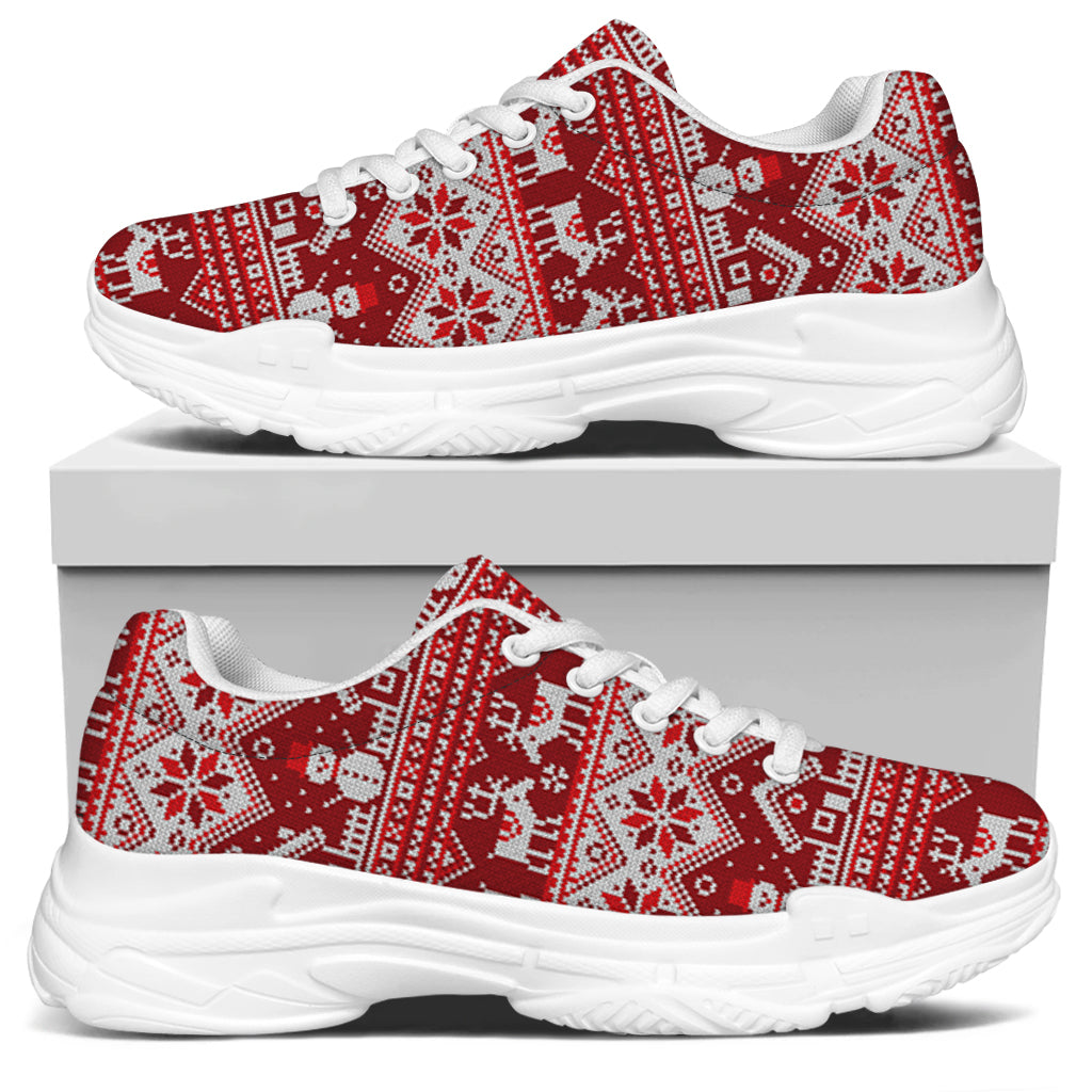Merry Christmas Knitted Pattern Print White Chunky Shoes