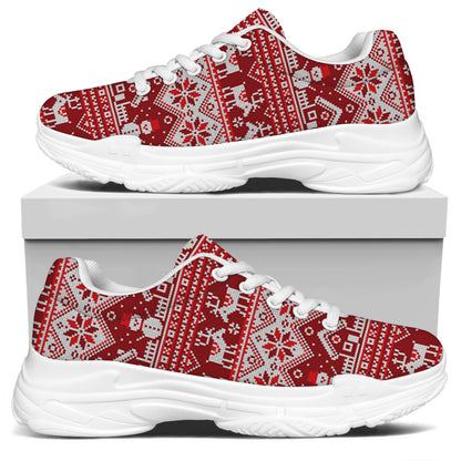 Merry Christmas Knitted Pattern Print White Chunky Shoes