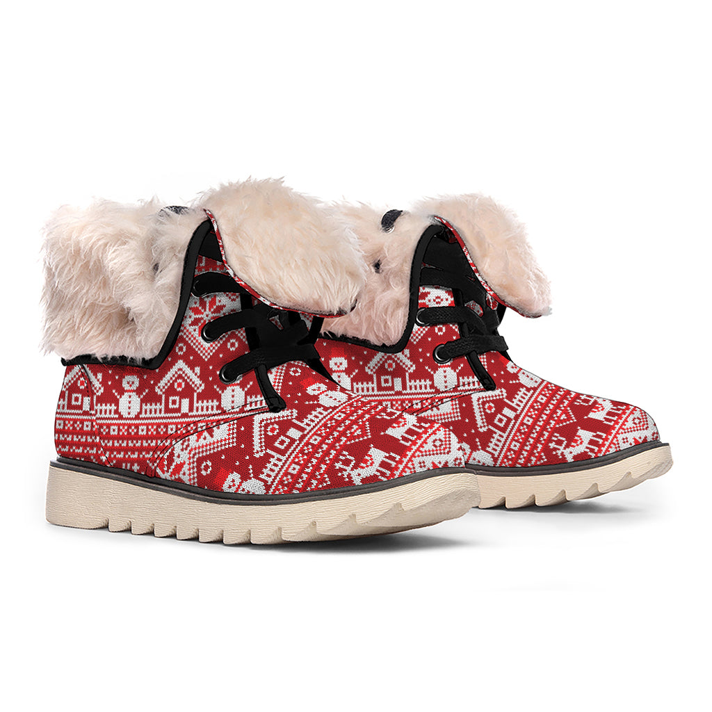Merry Christmas Knitted Pattern Print Winter Boots