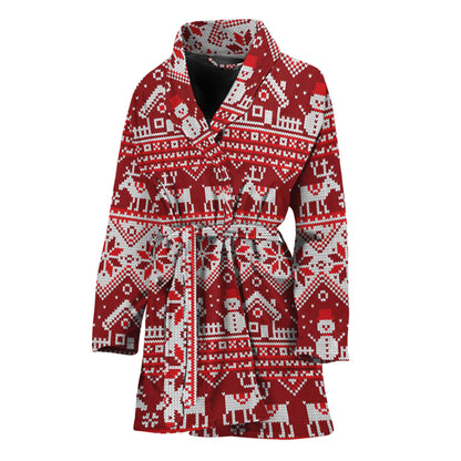 Merry Christmas Knitted Pattern Print Women's Bathrobe
