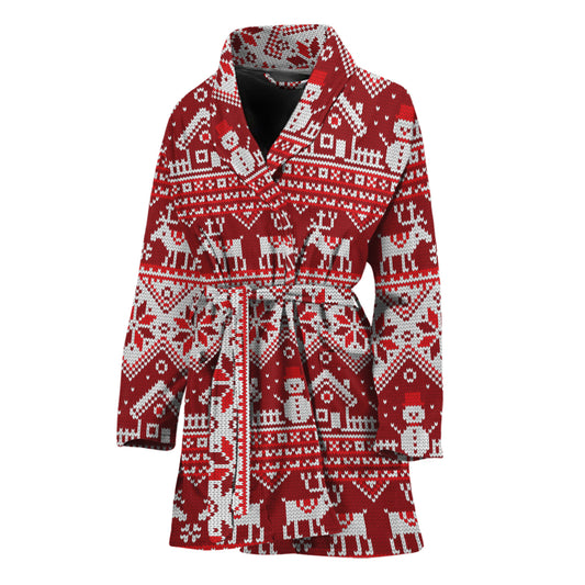 Merry Christmas Knitted Pattern Print Women's Bathrobe
