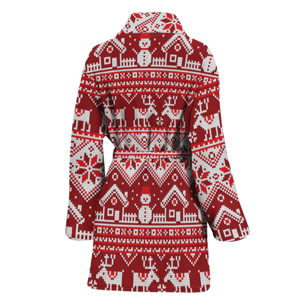 Merry Christmas Knitted Pattern Print Women's Bathrobe