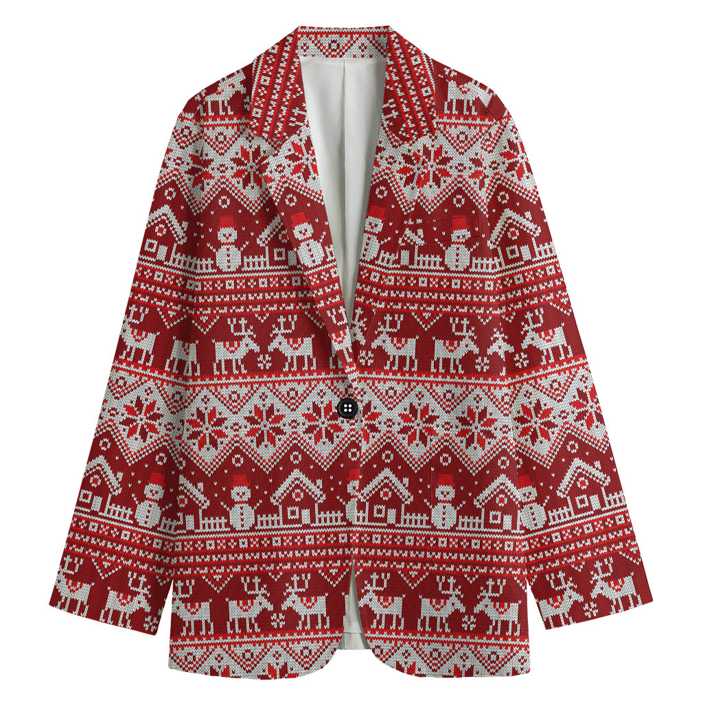 Merry Christmas Knitted Pattern Print Women's Blazer