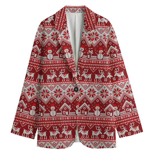 Merry Christmas Knitted Pattern Print Women's Blazer