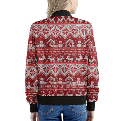 Merry Christmas Knitted Pattern Print Women's Bomber Jacket