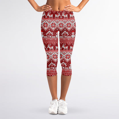 Merry Christmas Knitted Pattern Print Women's Capri Leggings
