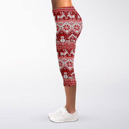 Merry Christmas Knitted Pattern Print Women's Capri Leggings