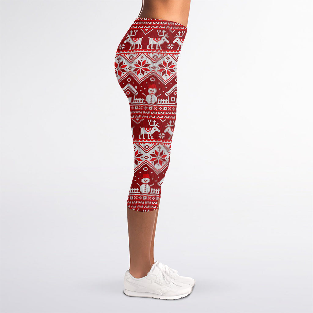 Merry Christmas Knitted Pattern Print Women's Capri Leggings