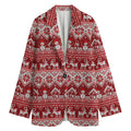 Merry Christmas Knitted Pattern Print Women's Cotton Blazer