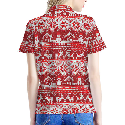 Merry Christmas Knitted Pattern Print Women's Polo Shirt