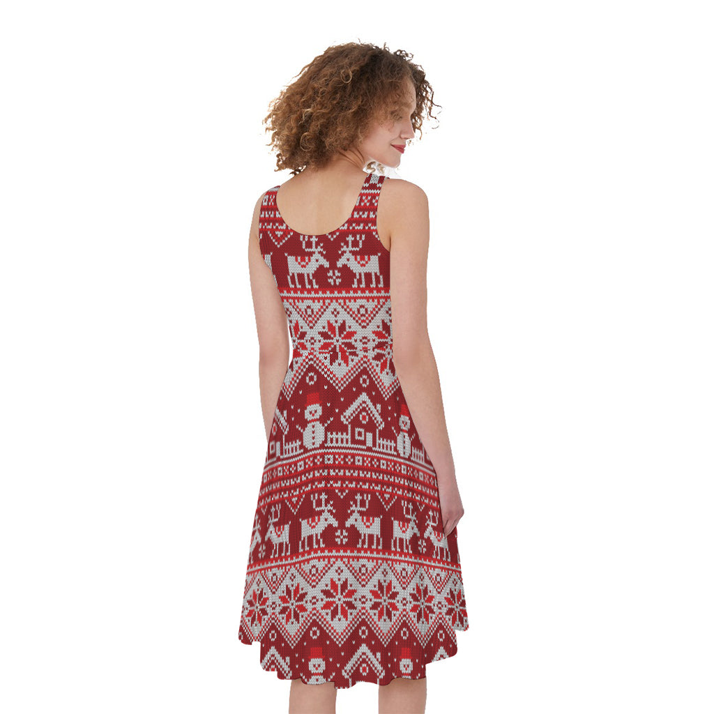 Merry Christmas Knitted Pattern Print Women's Sleeveless Dress