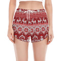 Merry Christmas Knitted Pattern Print Women's Split Running Shorts