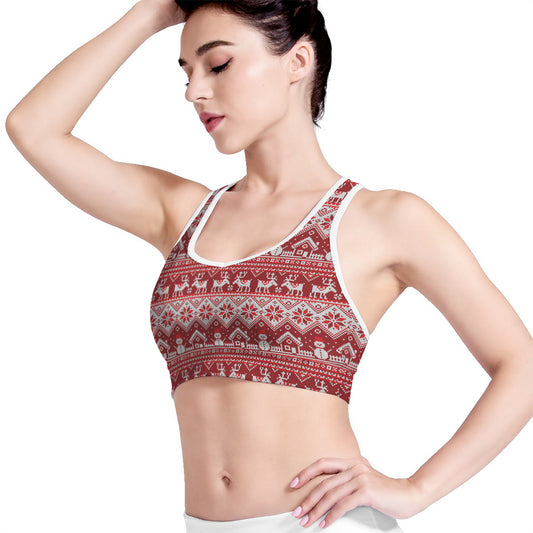 Merry Christmas Knitted Pattern Print Women's Sports Bra