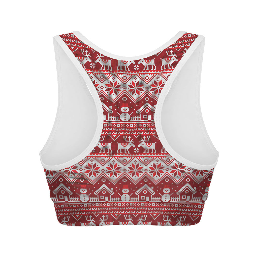 Merry Christmas Knitted Pattern Print Women's Sports Bra