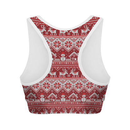 Merry Christmas Knitted Pattern Print Women's Sports Bra