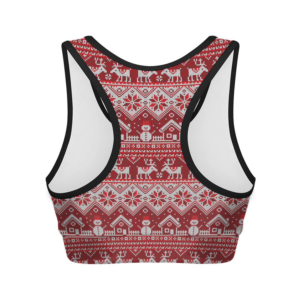 Merry Christmas Knitted Pattern Print Women's Sports Bra