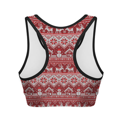 Merry Christmas Knitted Pattern Print Women's Sports Bra