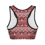 Merry Christmas Knitted Pattern Print Women's Sports Bra