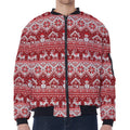 Merry Christmas Knitted Pattern Print Zip Sleeve Bomber Jacket
