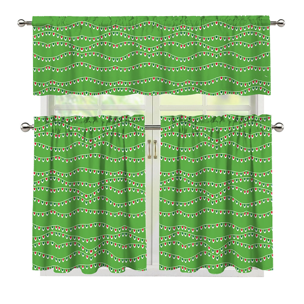 Merry Christmas Lights Pattern Print 3 Piece Kitchen Curtains
