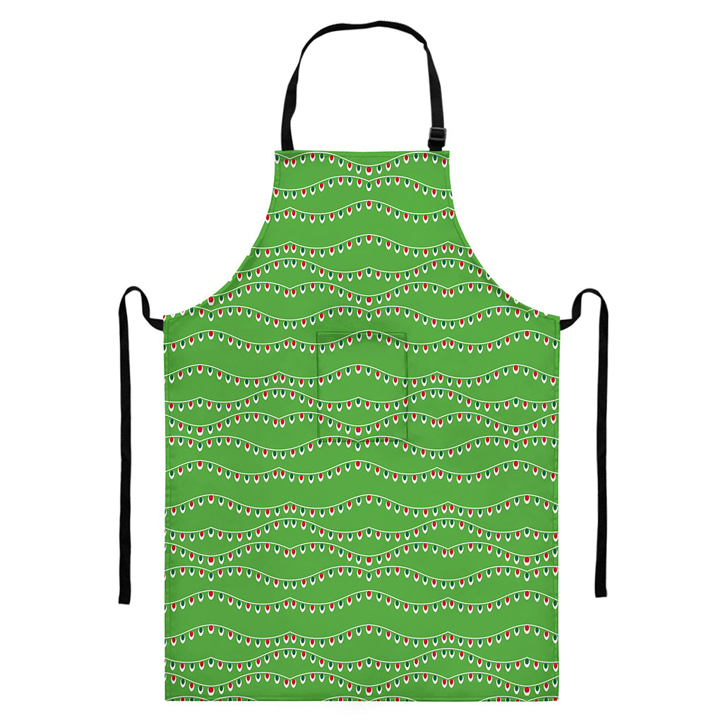 Merry Christmas Lights Pattern Print Bib Apron With Pocket
