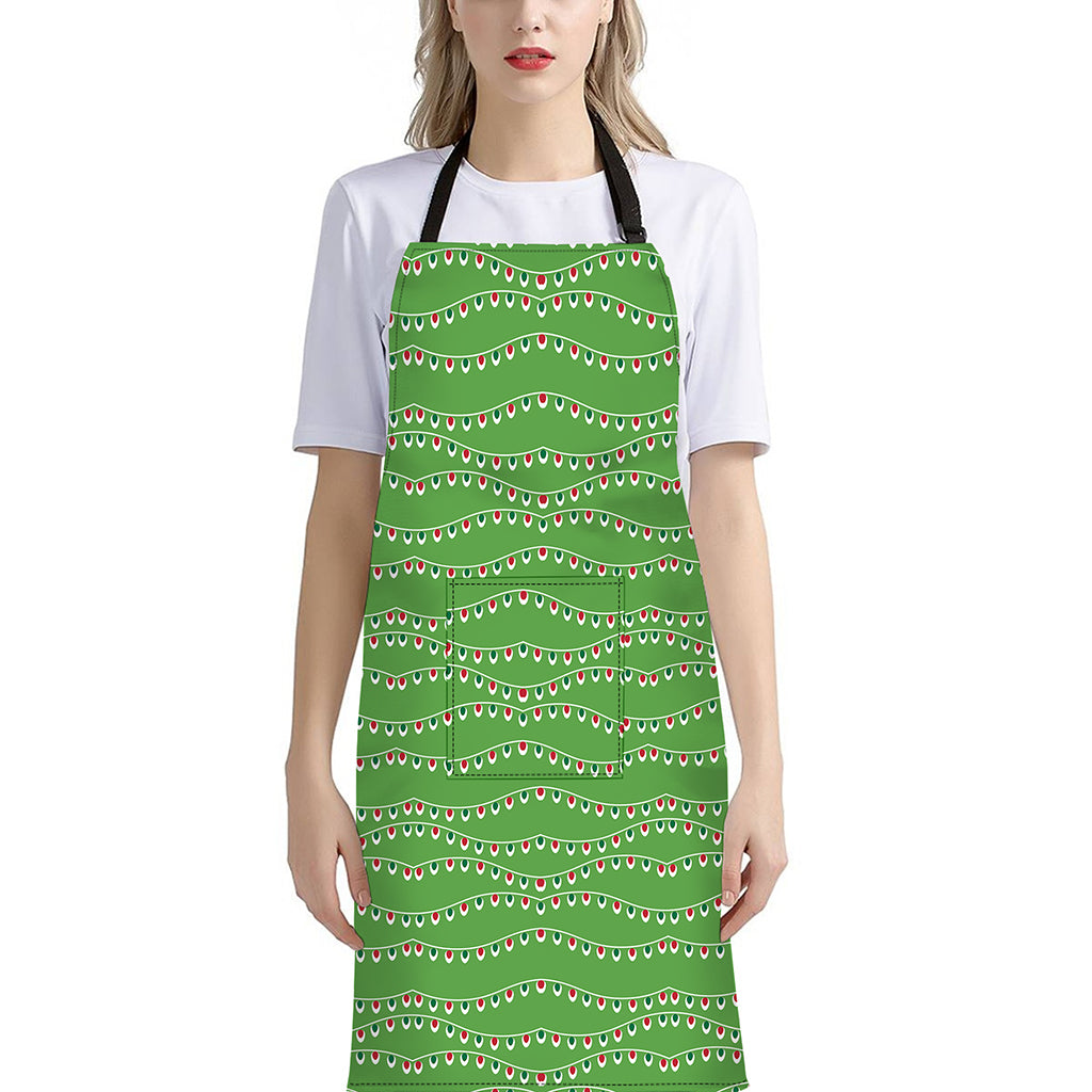 Merry Christmas Lights Pattern Print Bib Apron With Pocket