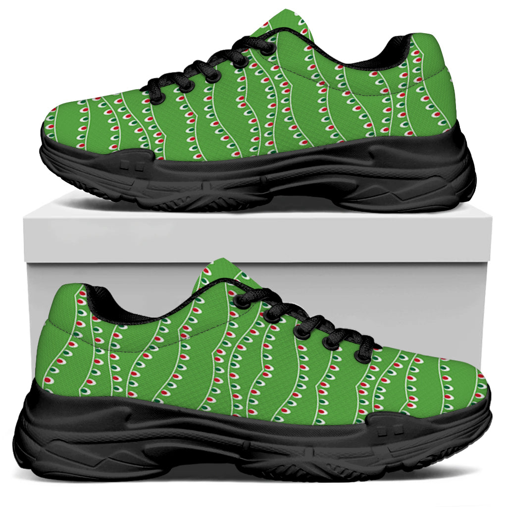 Merry Christmas Lights Pattern Print Black Chunky Shoes