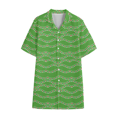 Merry Christmas Lights Pattern Print Cotton Hawaiian Shirt