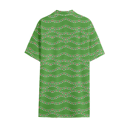 Merry Christmas Lights Pattern Print Cotton Hawaiian Shirt