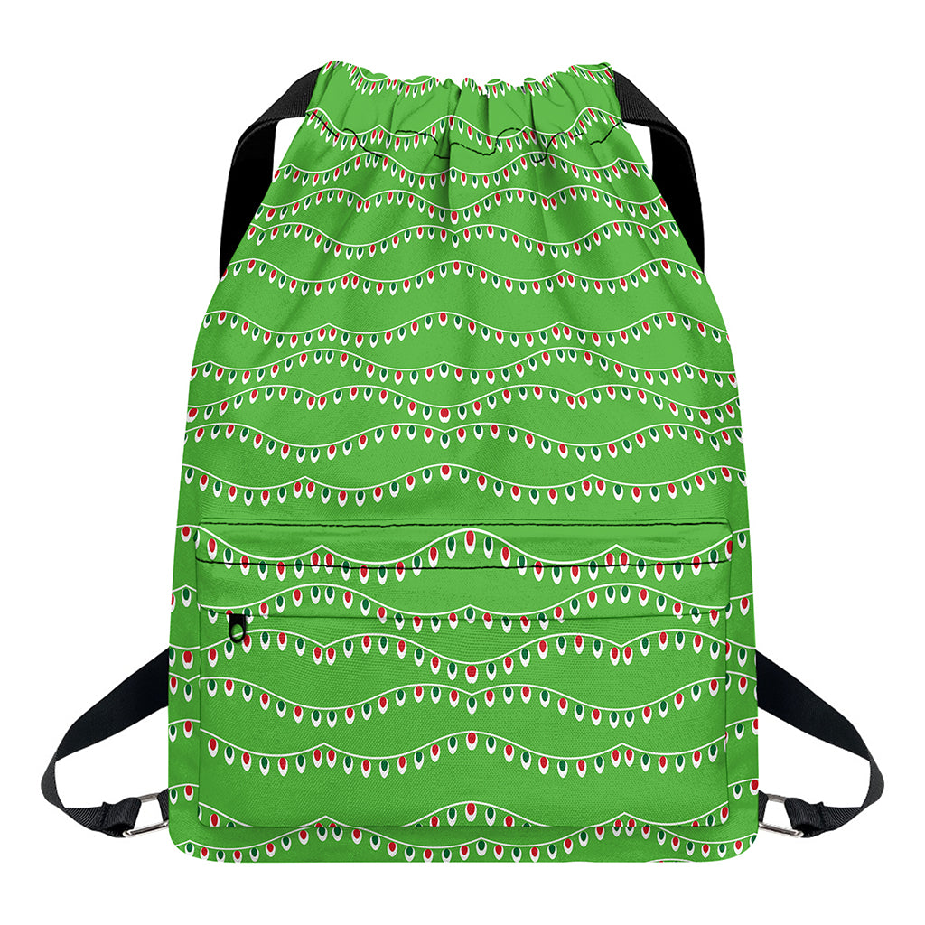Merry Christmas Lights Pattern Print Drawstring Backpack