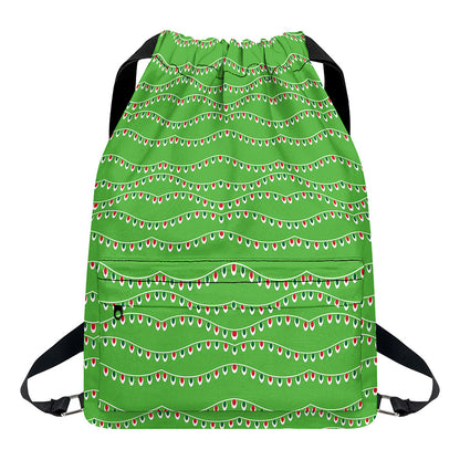 Merry Christmas Lights Pattern Print Drawstring Backpack