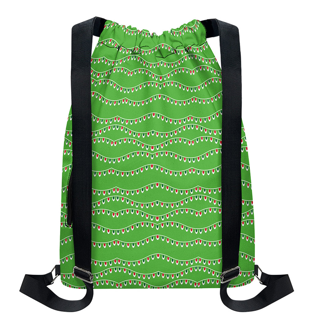 Merry Christmas Lights Pattern Print Drawstring Backpack