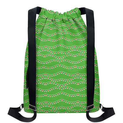 Merry Christmas Lights Pattern Print Drawstring Backpack