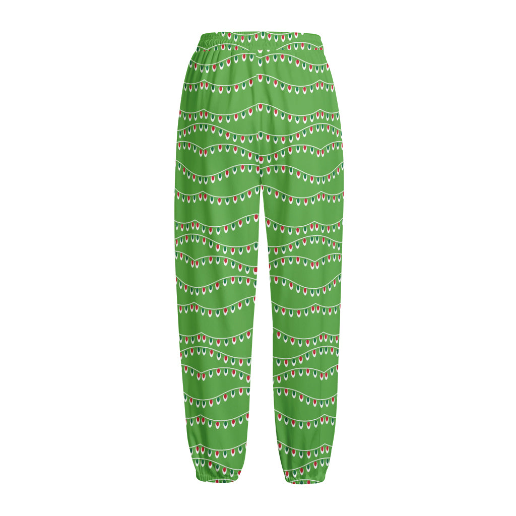 Merry Christmas Lights Pattern Print Fleece Lined Knit Pants